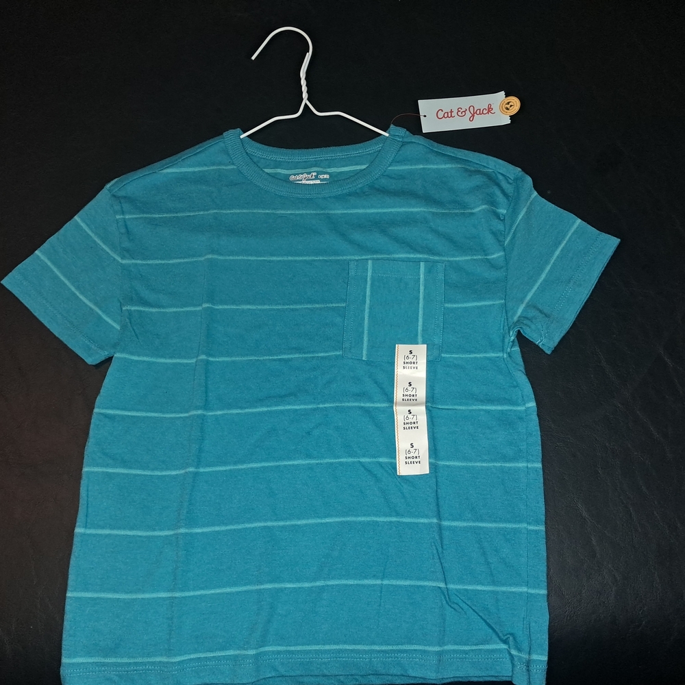 Cat & Jack Turquoise T-Shirt With A Light Turquoise Stripe.